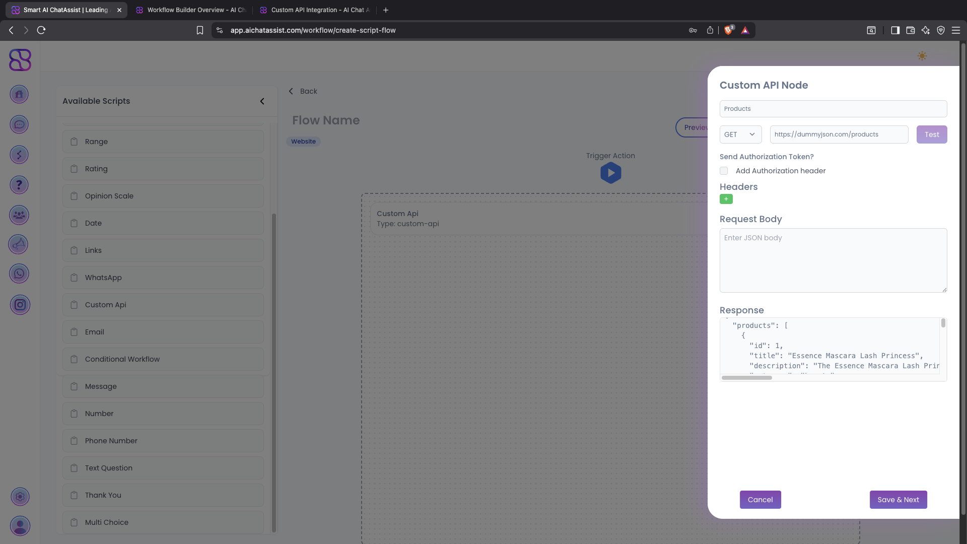 AI Chat Assist Custom API Node