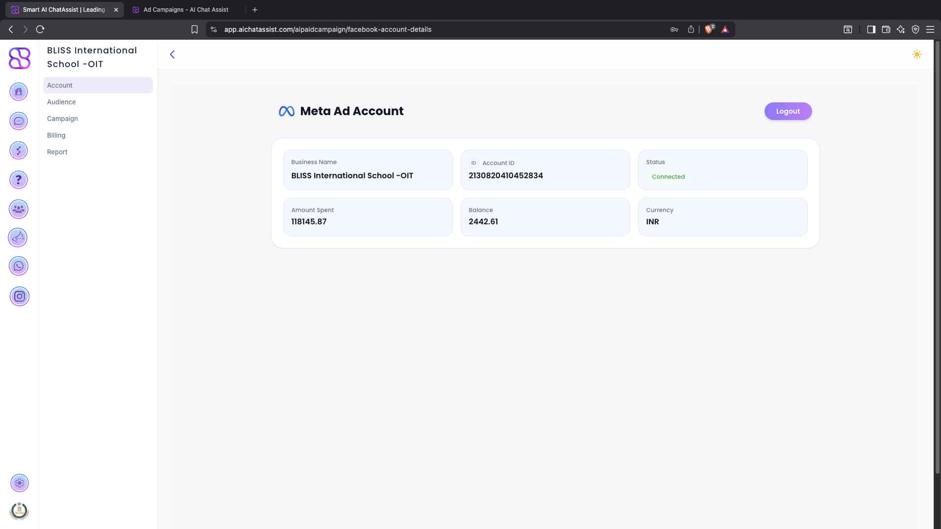 Successfully connected Meta ad account